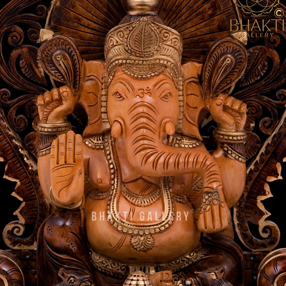 Wooden Ganesha Statue – 43 cm Large Hand-Carved Lord Ganesh Idol