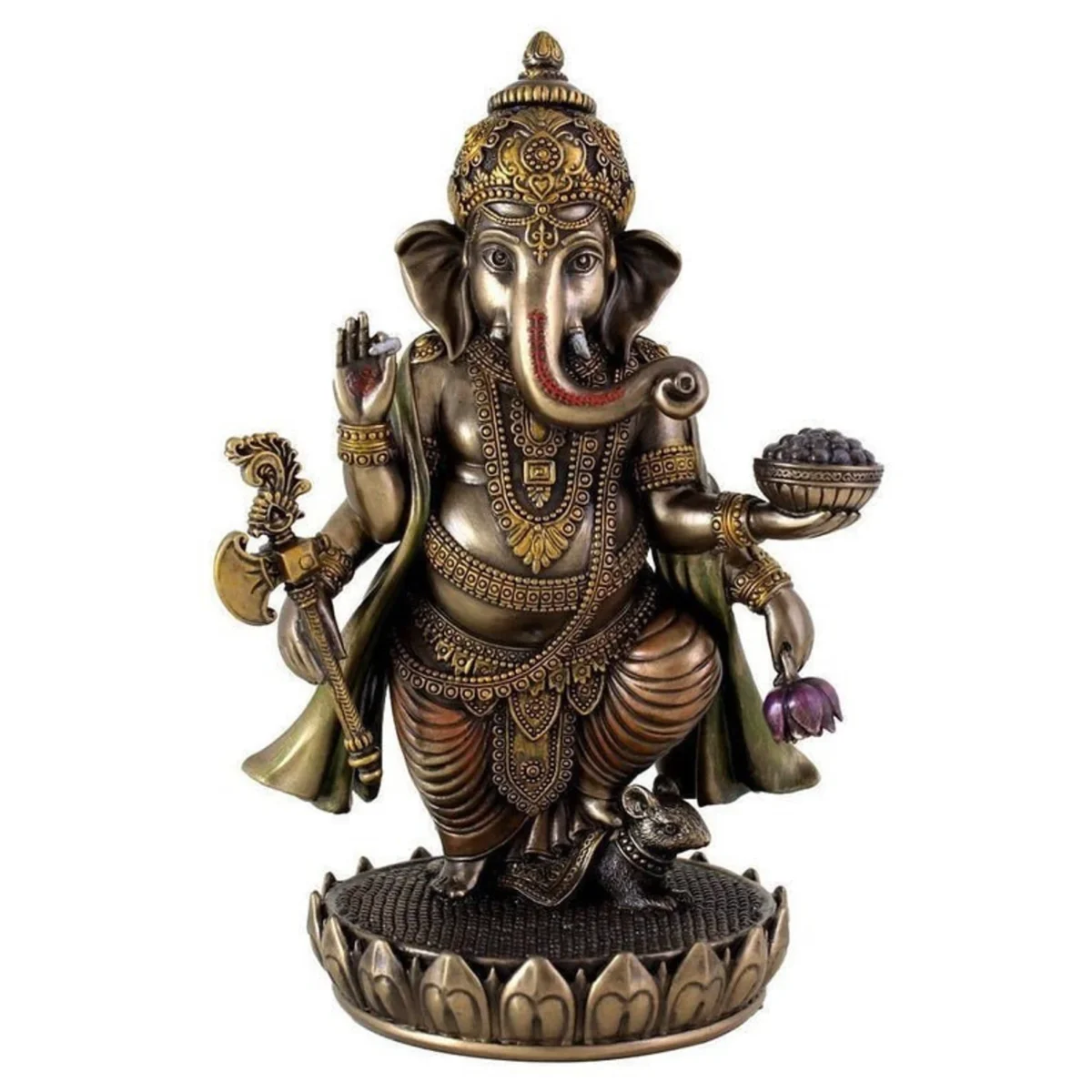 Standing Ganesha Statue – 19 cm Bonded Bronze Ganapati Idol with Mouse