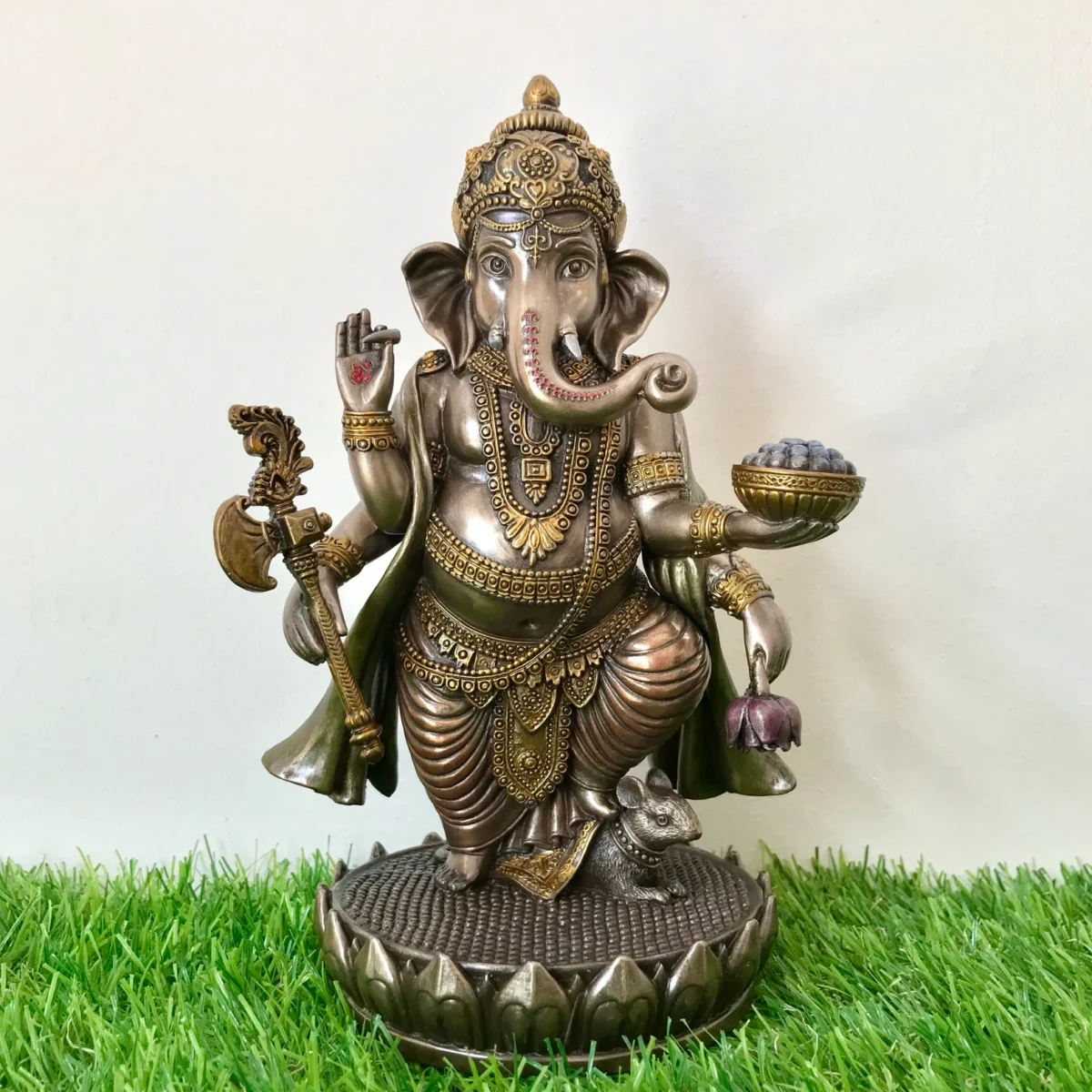 Standing Ganesha Statue – 19 cm Bonded Bronze Ganapati Idol with Mouse