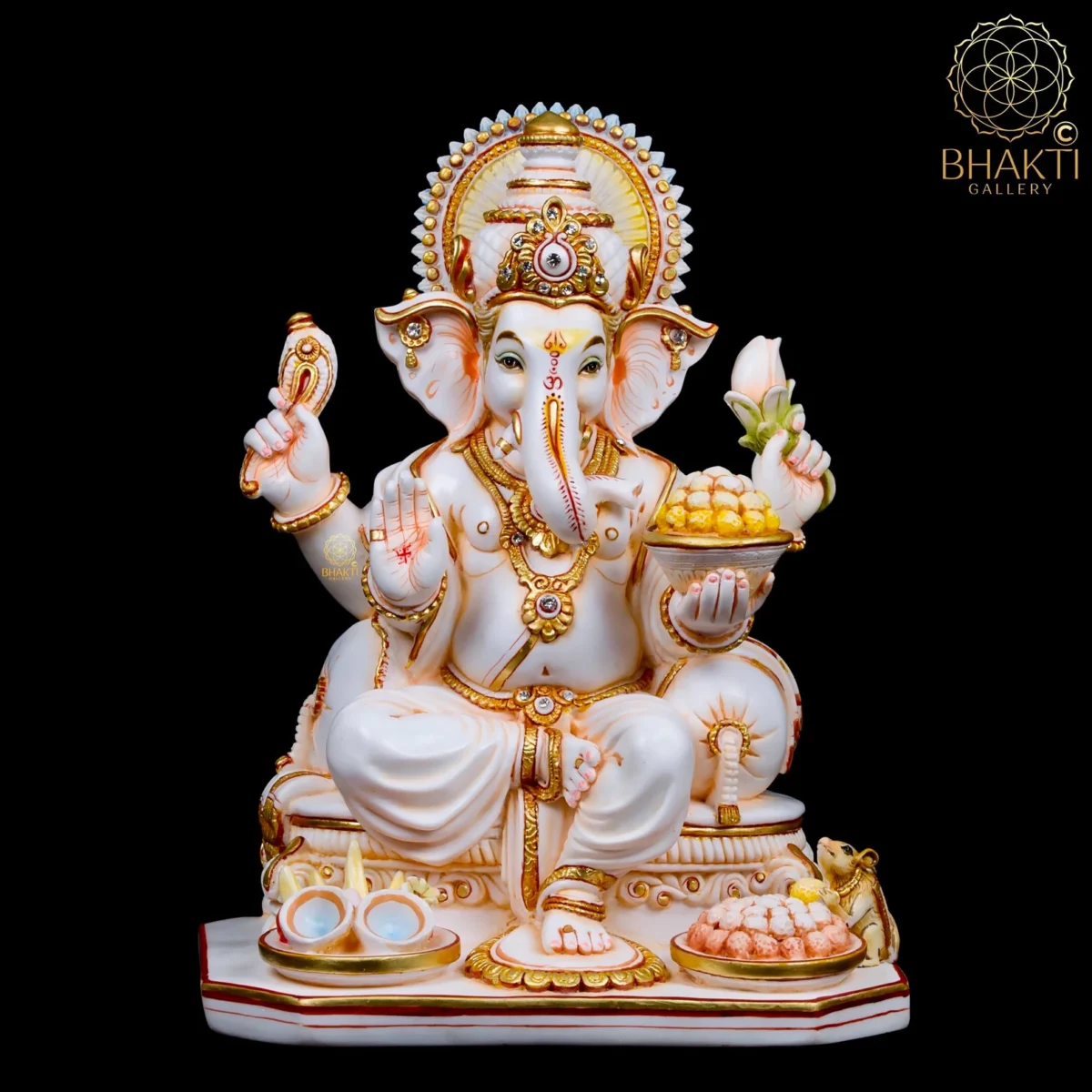 Hand-Painted Cultured Marble Ganesha Statue – 33 cm Ganapati Idol