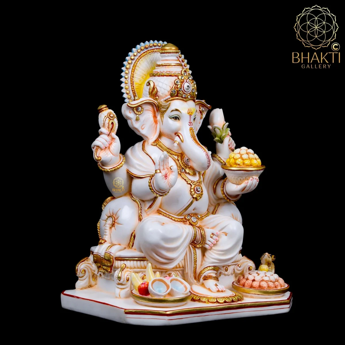 Hand-Painted Cultured Marble Ganesha Statue – 33 cm Ganapati Idol
