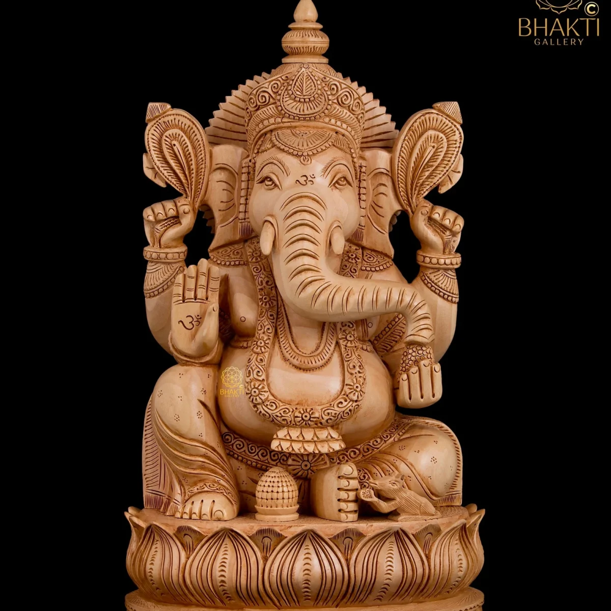Wooden Ganesha Statue – 35 cm Large Hand-Carved Ganesh Idol