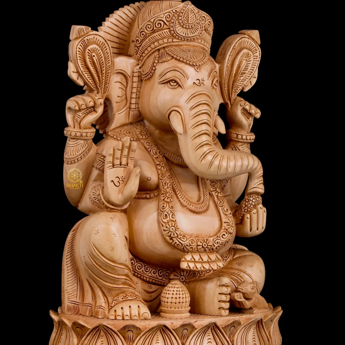 Wooden Ganesha Statue – 35 cm Large Hand-Carved Ganesh Idol
