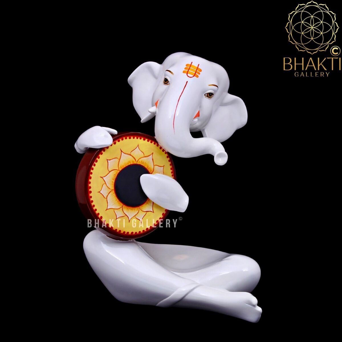 Abstract Art Ganesha Statue – 28 cm Cultured Marble Musical Ganesh with Dapli