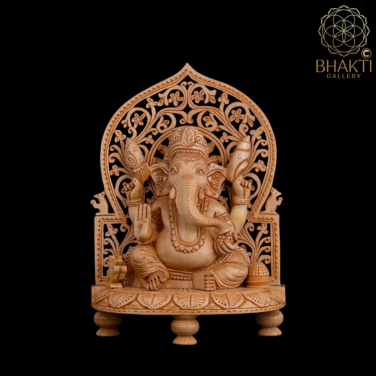 Wooden Ganesha Statue – 22 cm Hand-Carved Ganpati Idol