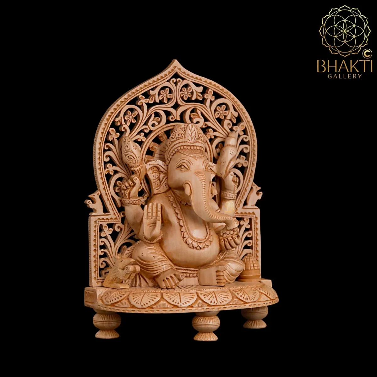 Wooden Ganesha Statue – 22 cm Hand-Carved Ganpati Idol