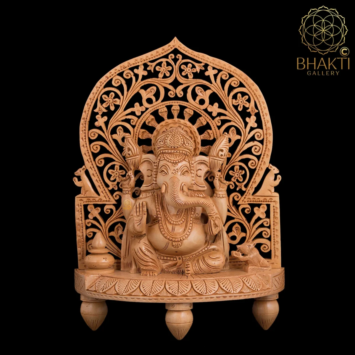 Wooden Ganesha Statue – 26 cm Hand-Carved Vinayak Ganapathi Idol