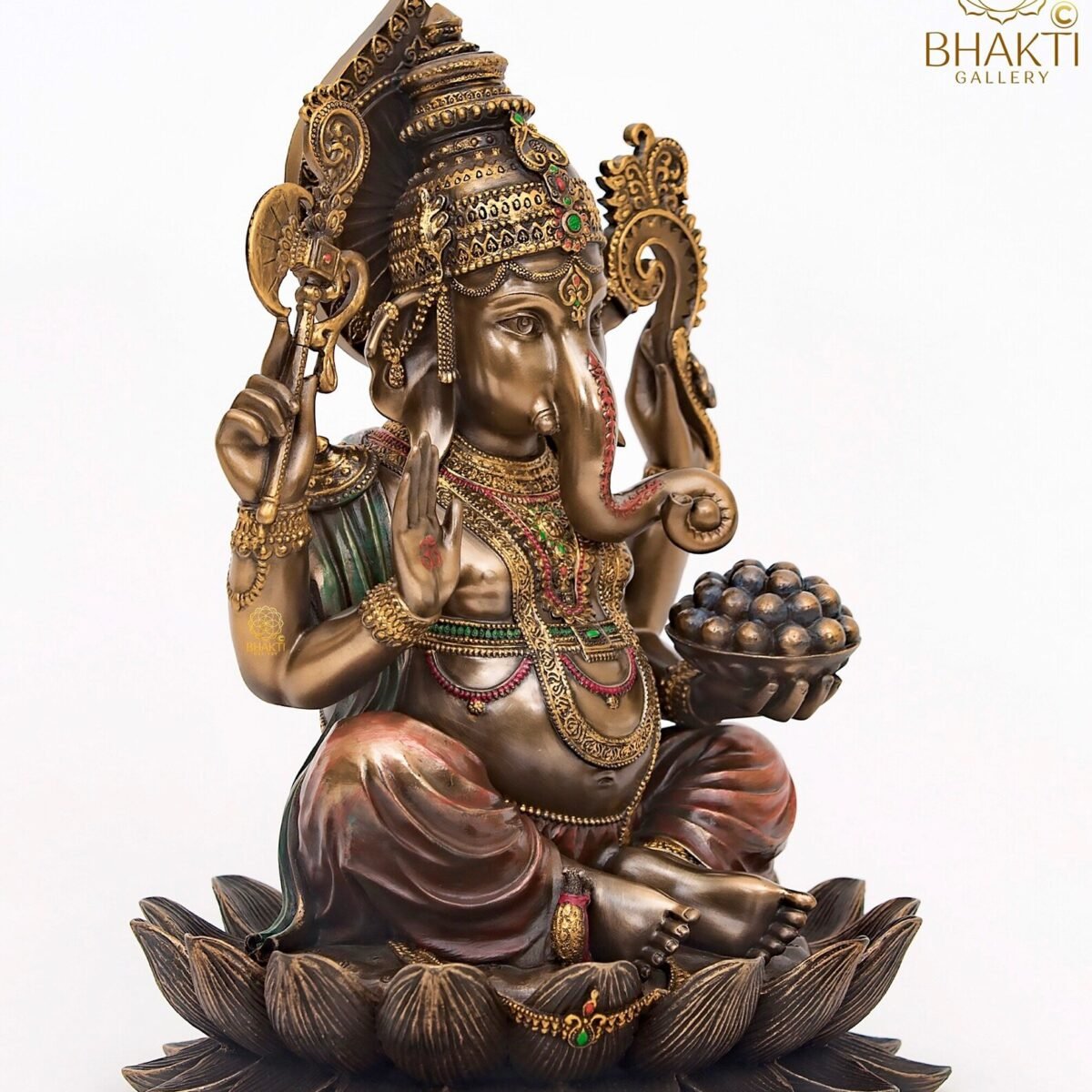 Bonded Bronze Ganesha Statue on Lotus – 25 cm Ganapati Vinayak Idol