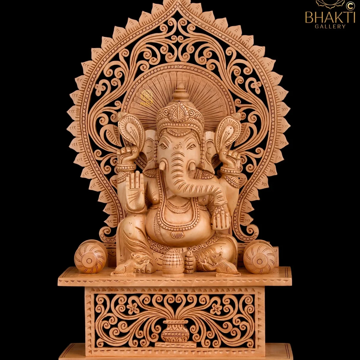 Wooden Ganesha Statue – 43 cm Large Hand-Carved Ganapathi Idol