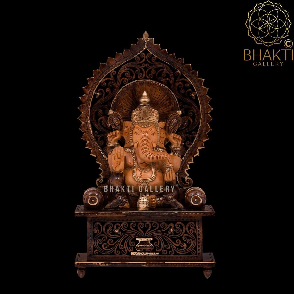 Wooden Ganesha Statue – 43 cm Large Hand-Carved Lord Ganesh Idol