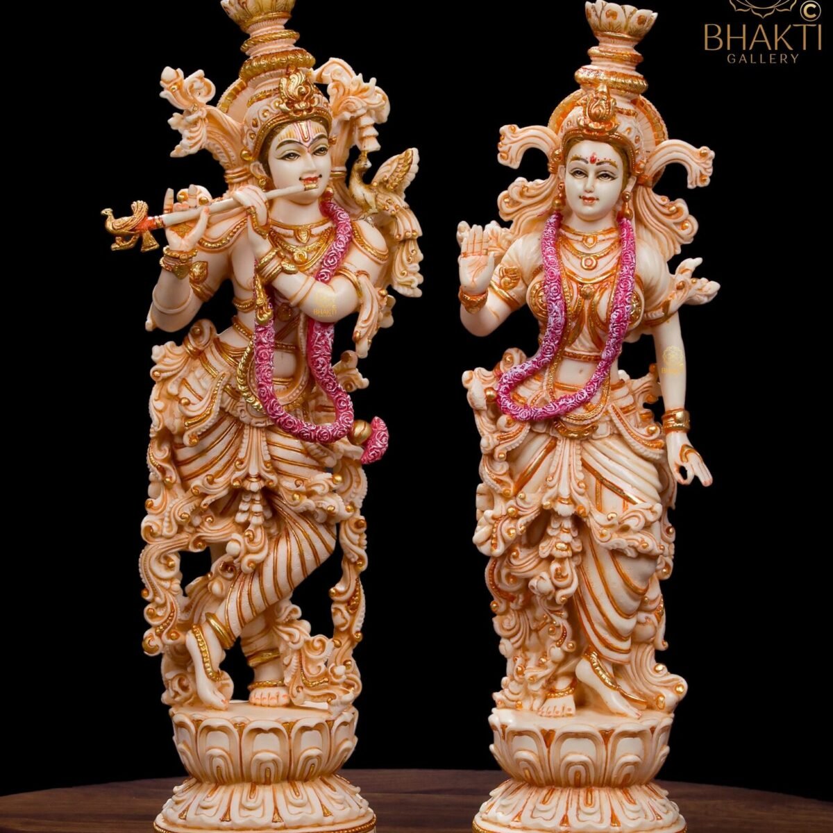 Radha Krishna Murti (37 cm) – Hand-Painted Dust Marble Divine Couple Sculpture | Wedding & Marriage Anniversary Gift