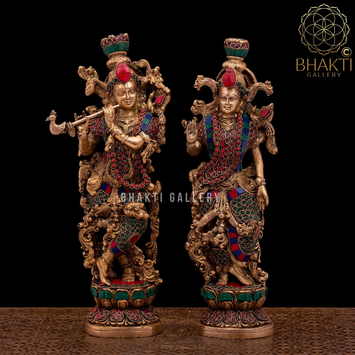Radha Krishna Statue with Stonework (36 cm) – Divine Couple Sculpture of Goddess Radha & Lord Krishna for Home Décor