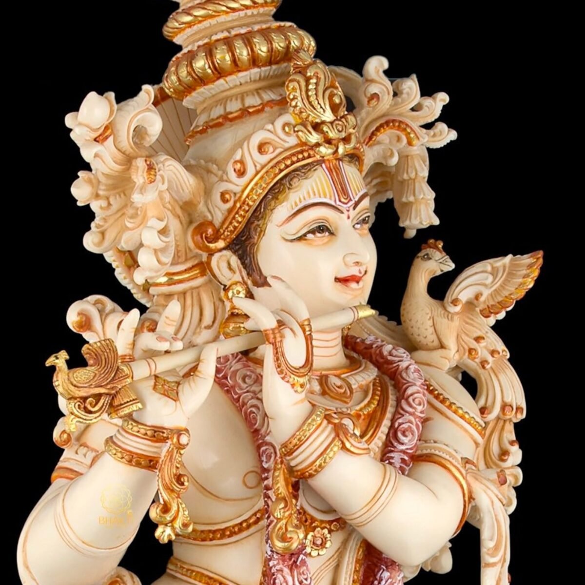 Big Large Lord Krishna Statue – Hand-Painted Dust Marble Idol | Hindu God of Love for Home Entrance & Marriage Gifts