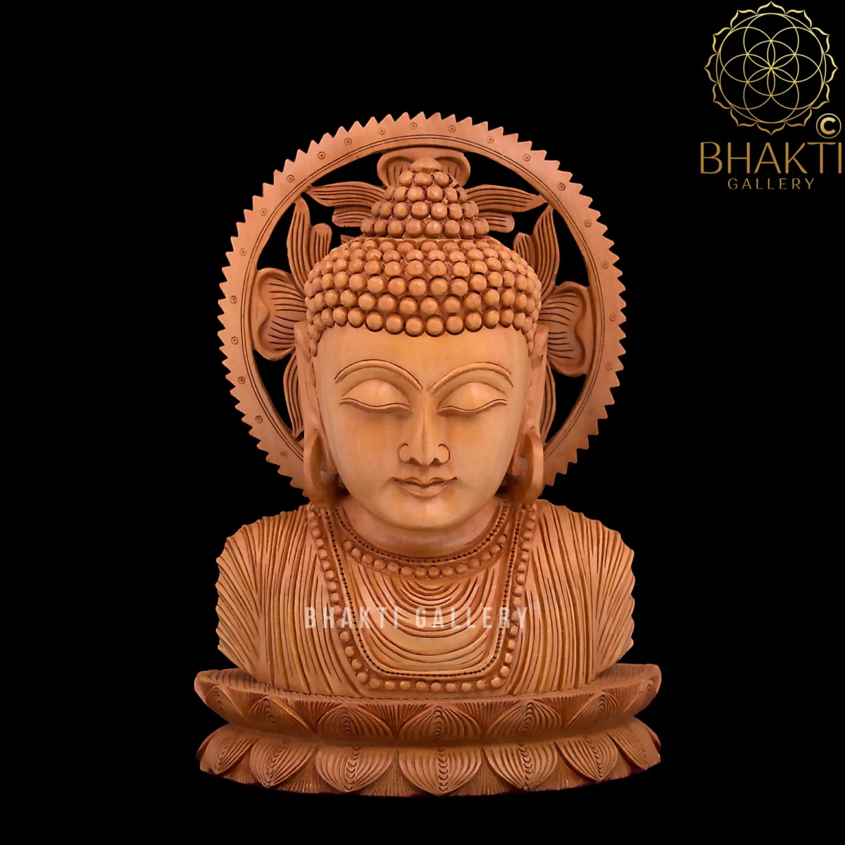 Wooden Buddha Bust Statue (24 cm / 28 cm) – Hand-Carved Wooden Buddha Head Idol for Home & Meditation Décor