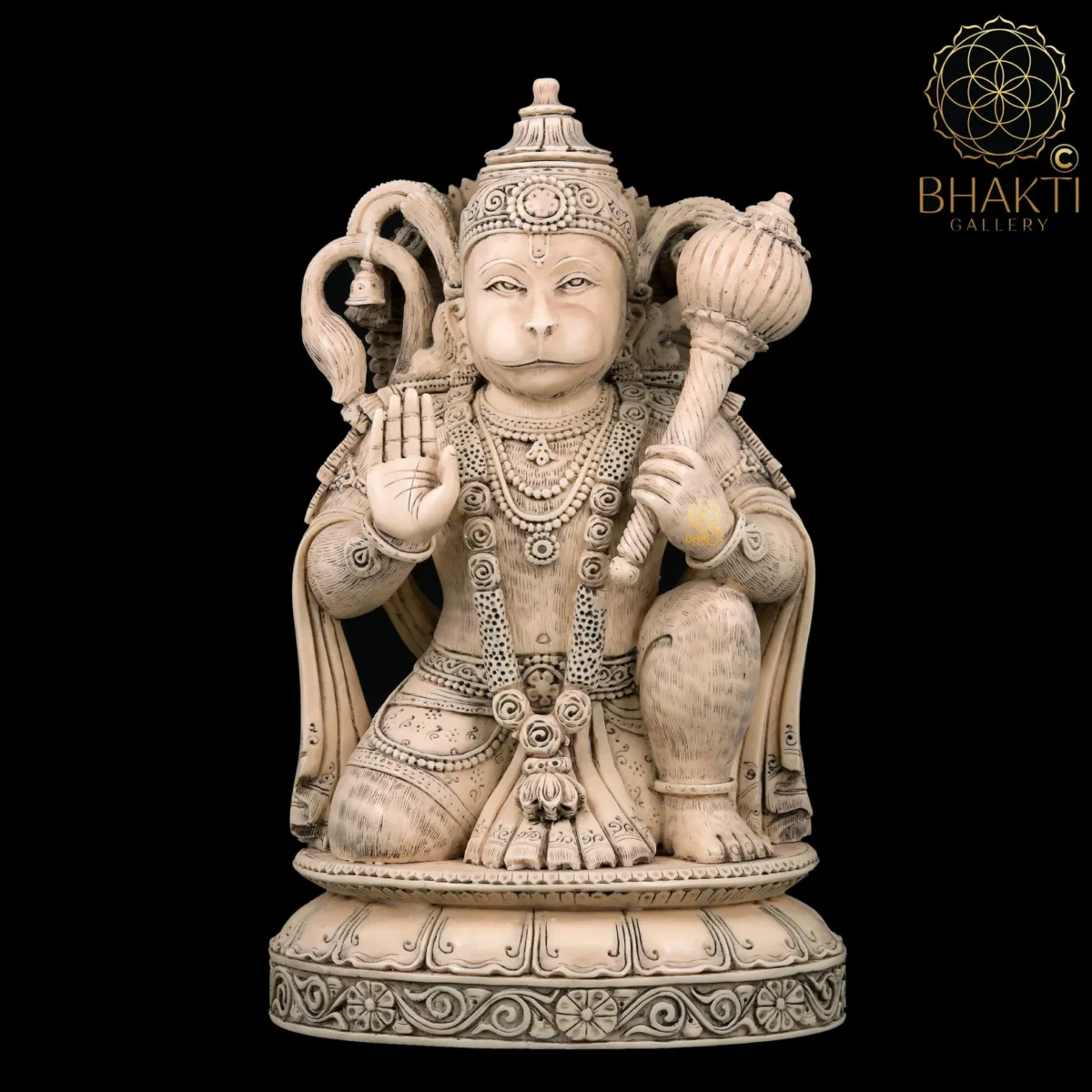 Lord Hanuman Statue (28 cm) – Big Ivory Look Antique Finish Dust Marble Hanuman Idol | Symbol of Strength, Devotion & Celibacy
