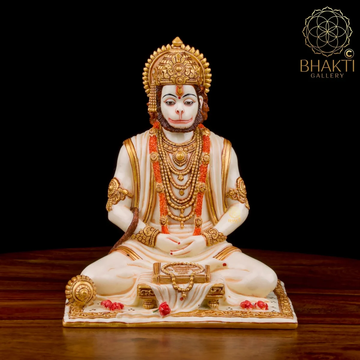Lord Hanuman Statue (19 cm) – Hand-Painted Cultured Marble Meditating Hanuman Idol | Symbol of Strength, Devotion & Bhakti