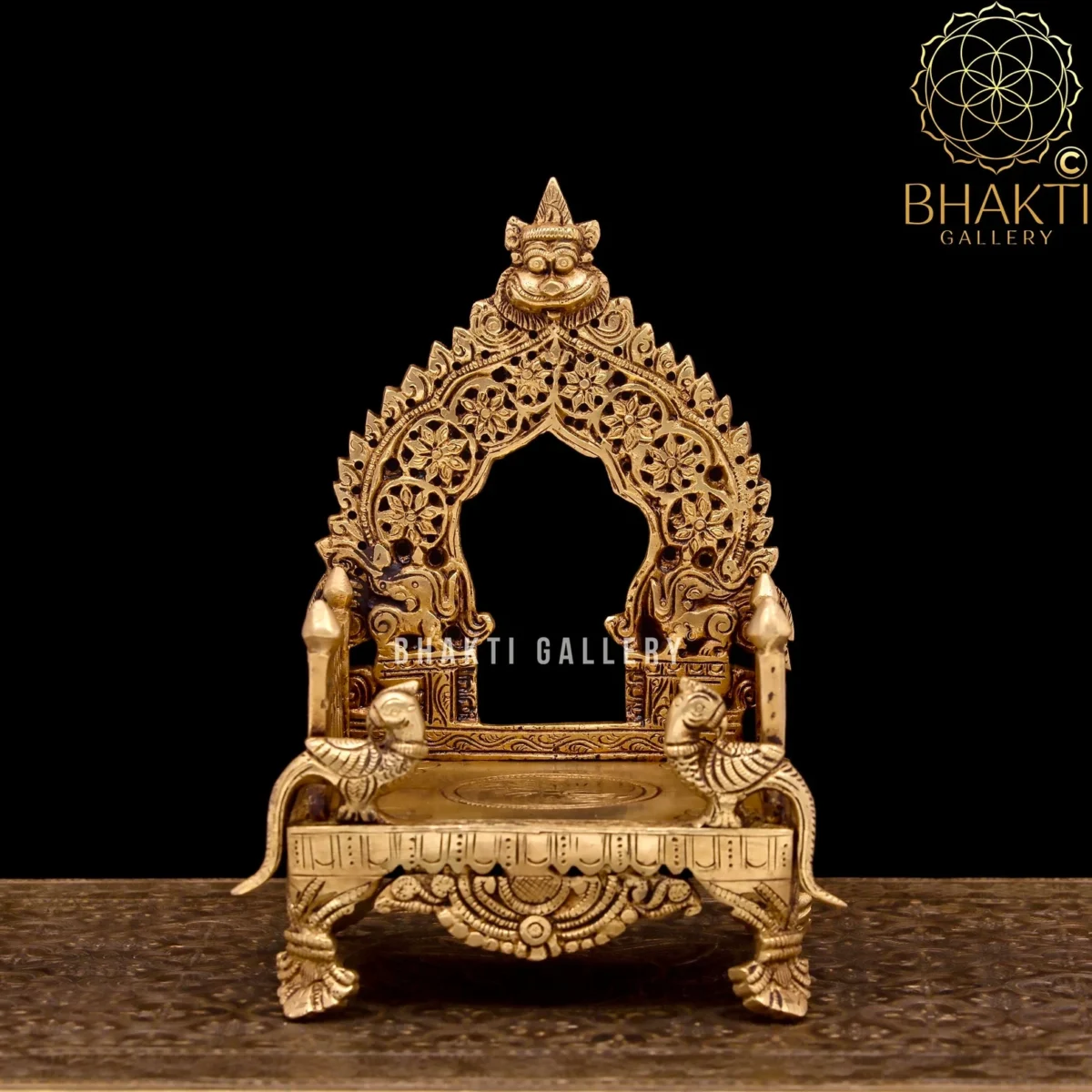 21 cm Brass God Singhasan with Parrot – Religious Throne for Laddu Gopal & Mandir Decor