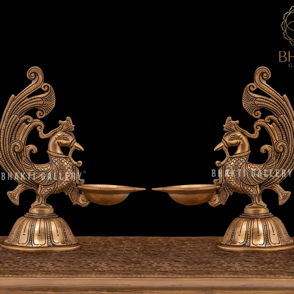 Brass Peacock Diya Set of 2 – 20 cm Annam Bird Design Traditional Brass Oil Lamp (Decorative Diya Deepak)