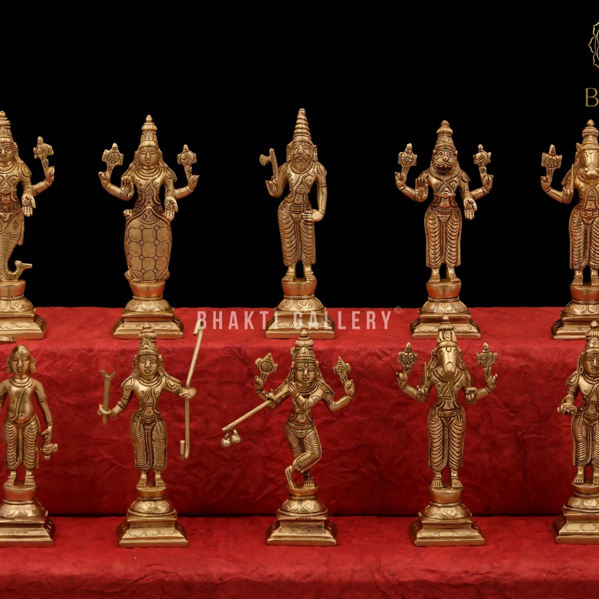 Vishnu Dashavatar Brass Set, 15 cm Ten Incarnations of Lord Vishnu