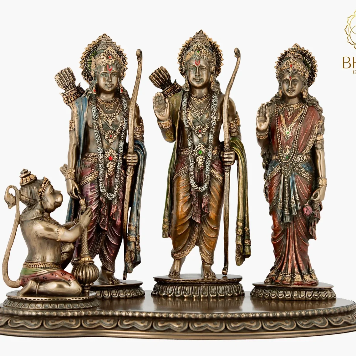 20 cm Bonded Bronze Ram Darbar Idol, Lord Rama Family Murti for Home Temple