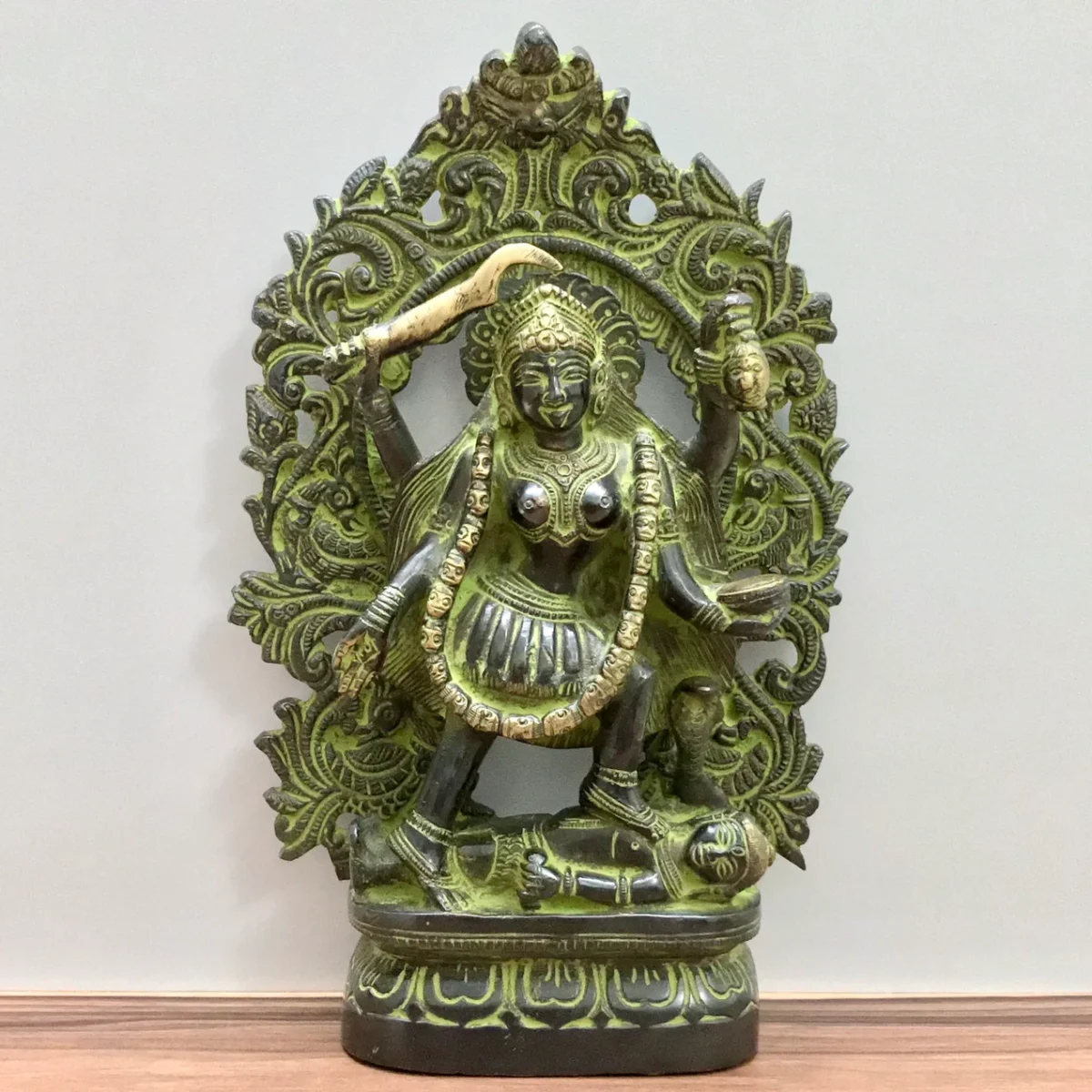 Goddess Kali Brass Statue, 20 cm Small Brass Idol with Golden/Antique Finish, Maa Kali Hindu Goddess of Power & Time