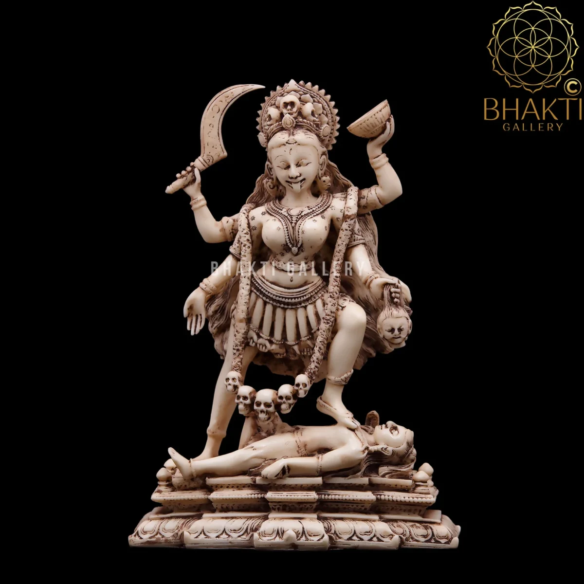 Maa Kali Statue, 19 cm Ivory Finish Dust Marble Goddess Kali Idol, Kalika Form