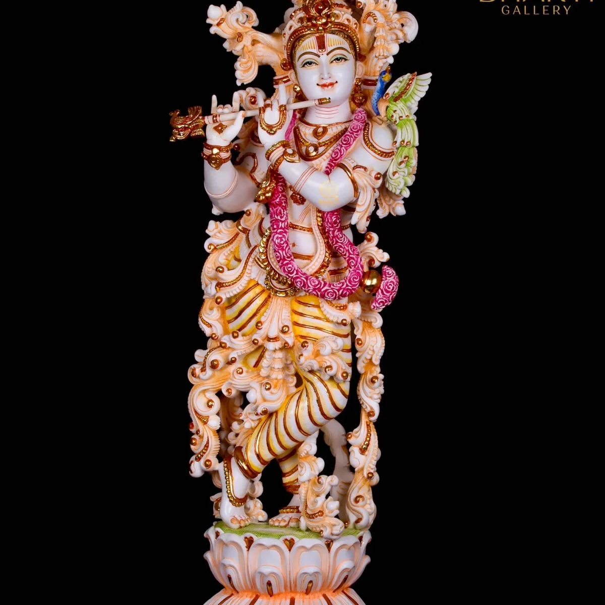Shri Krishna Idol – Hand-Painted Cultured Marble Lord Krishna Statue | Large Krishna Murti for Marriage Anniversary & Housewarming Gifts