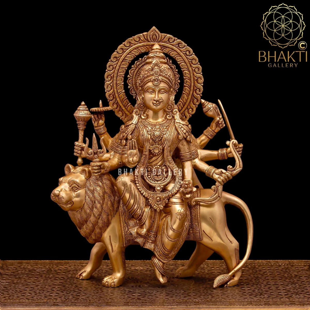 Brass Maa Durga Statue, 38 cm Large Brass Durga Idol, Ma Sherawali Murti, Hindu Mother Goddess