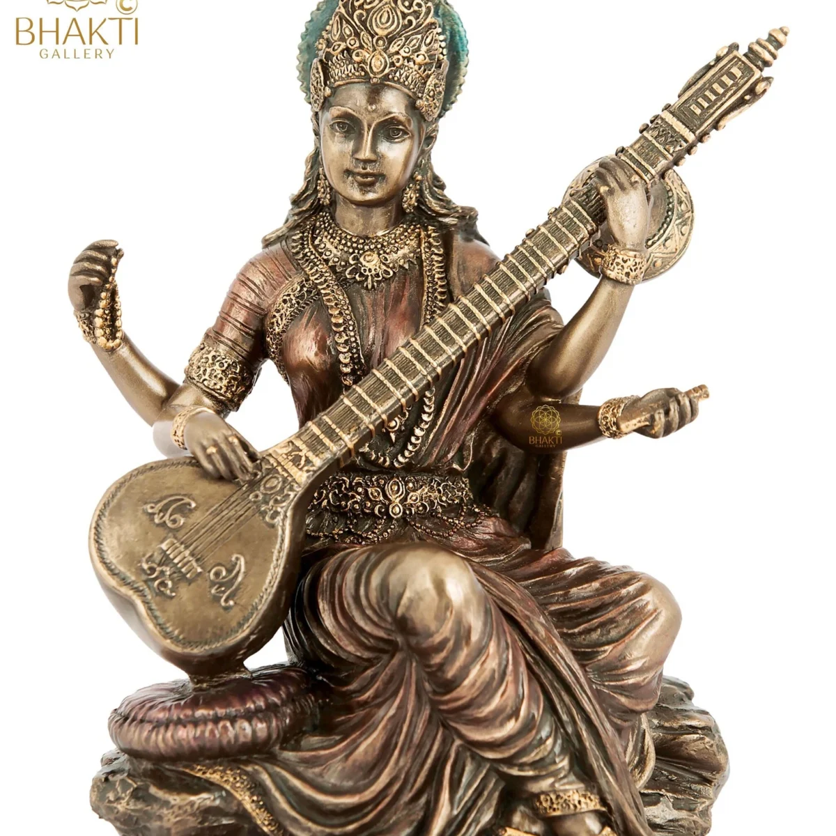 Goddess Saraswati Statue, 15 cm Bonded Bronze Saraswati Idol, Hindu Goddess of Knowledge, Music & Arts