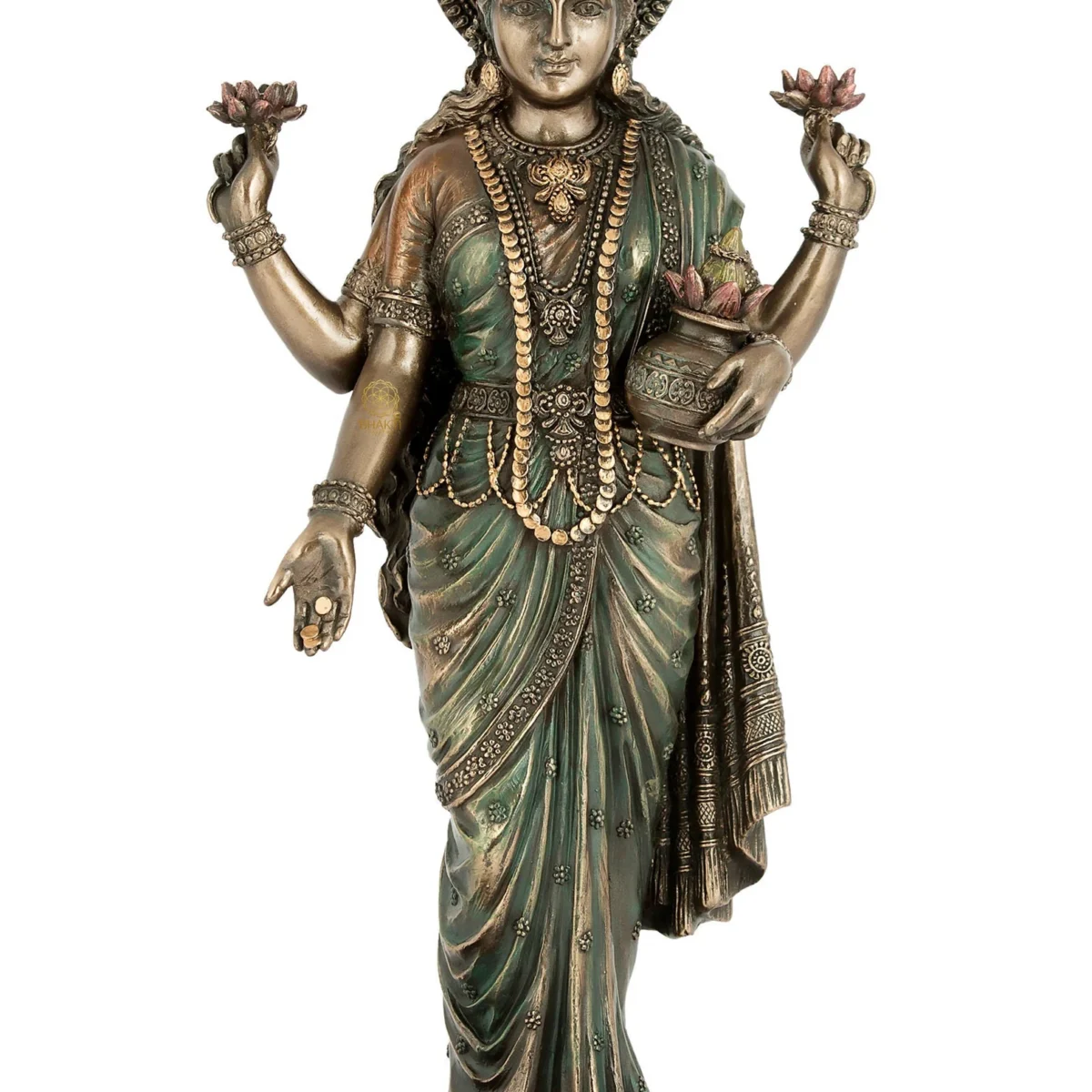 Standing Goddess Lakshmi Statue, 26 cm Big Bonded Bronze Laxmi Idol, Hindu Goddess of Wealth, Fortune & Prosperity