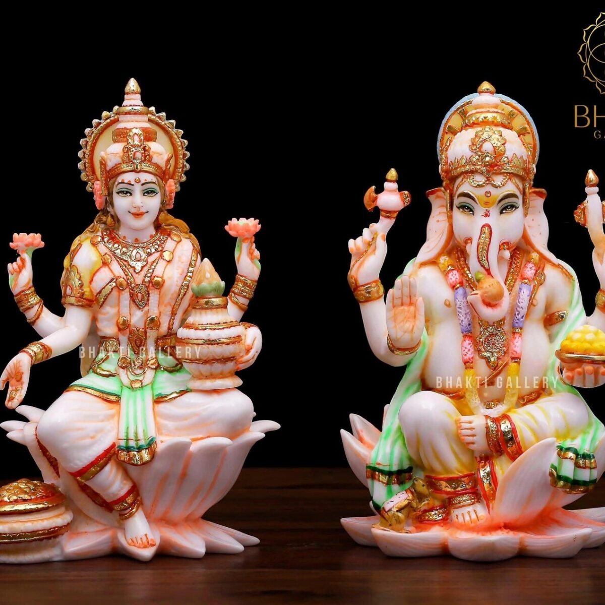 Lakshmi Ganesh Statue, 18 cm Cultured Marble Laxmi Ganesha Idol for Housewarming & Home Mandir Decor