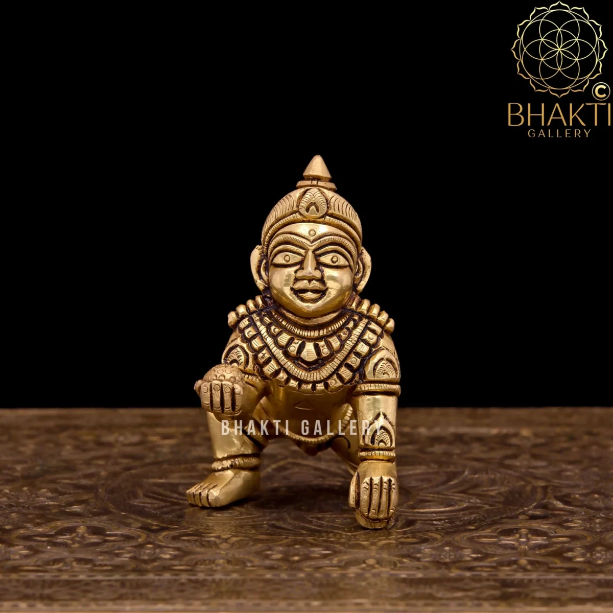 Brass Laddu Gopal Statue (10 cm) – Big Brass Baby Krishna Idol with Sweet | Bal Gopal / Baal Krishna Murti