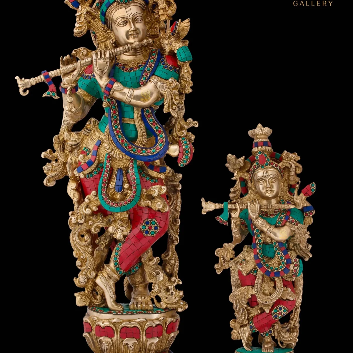 Brass Lord Krishna Statue with Stonework – Big Large Size Gopal Krishna Idol | Hindu Marriage & Anniversary Gift