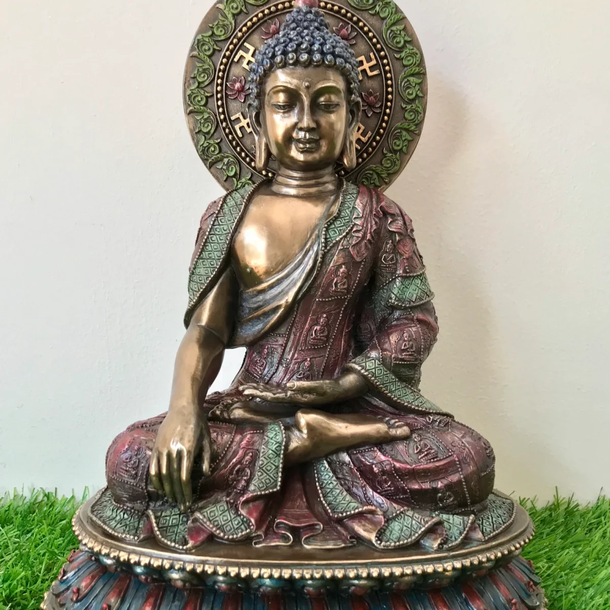 Shakyamuni Buddha Statue, 27 cm Large Bronze-Finish Earth Witness Buddha Idol, Lord Siddhartha Gautama Meditation Sculpture for Home & Temple Decor