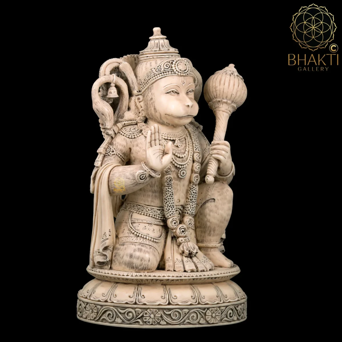 Lord Hanuman Statue (28 cm) – Big Ivory Look Antique Finish Dust Marble Hanuman Idol | Symbol of Strength, Devotion & Celibacy
