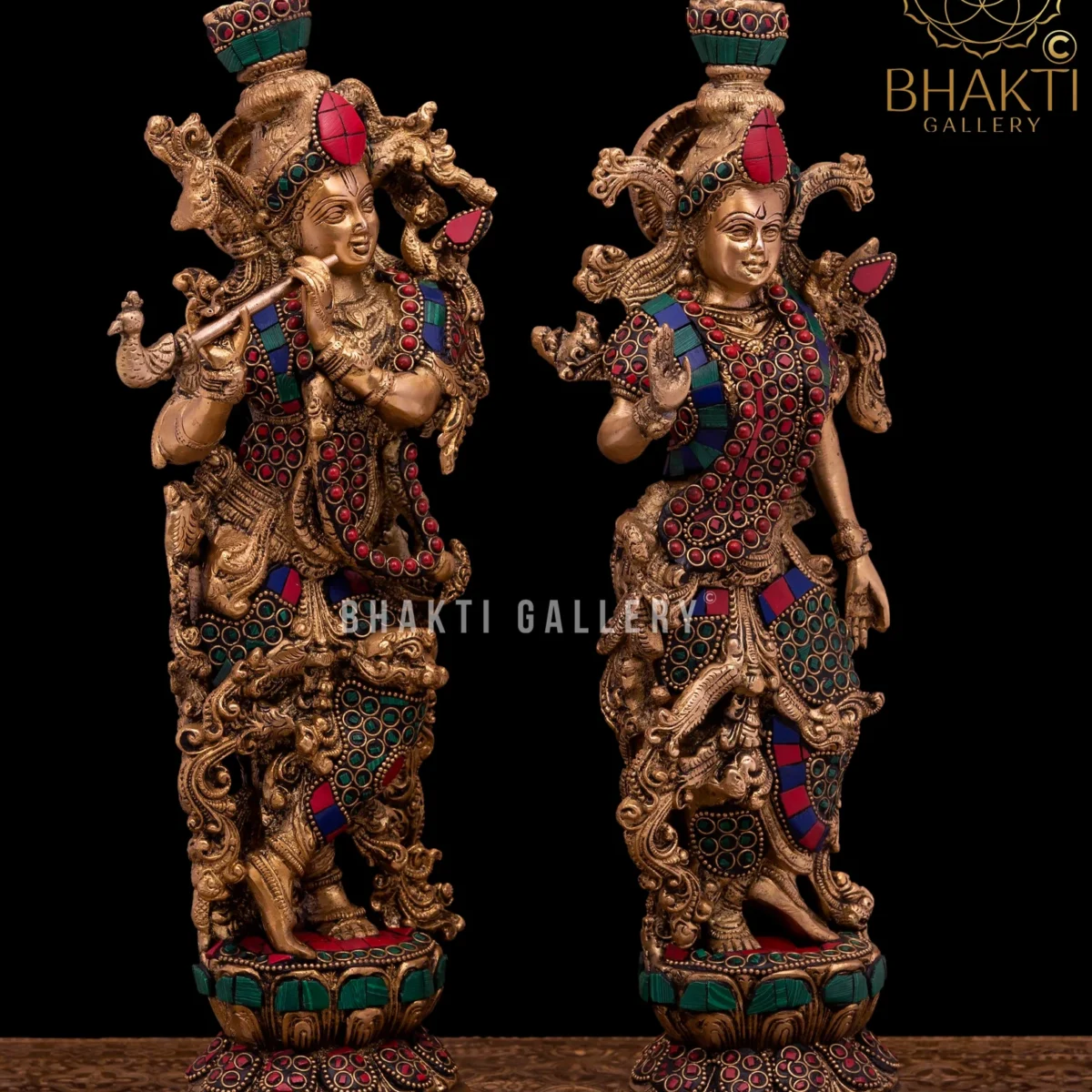 Radha Krishna Statue with Stonework (36 cm) – Divine Couple Sculpture of Goddess Radha & Lord Krishna for Home Décor