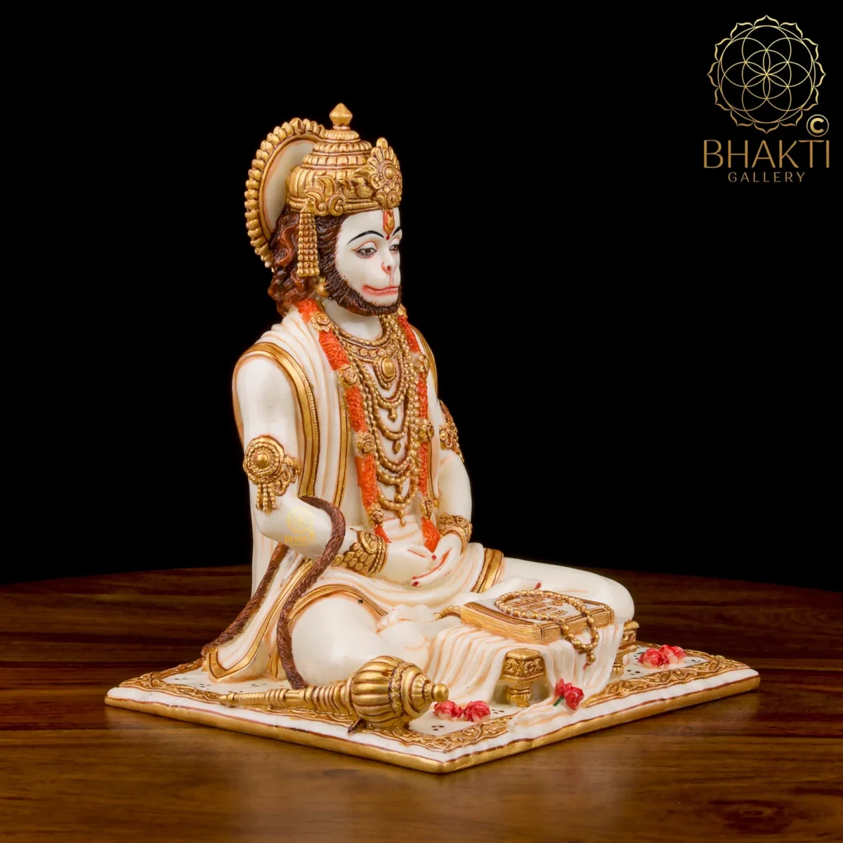 Lord Hanuman Statue (19 cm) – Hand-Painted Cultured Marble Meditating Hanuman Idol | Symbol of Strength, Devotion & Bhakti