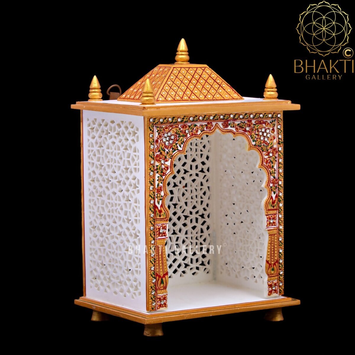 28 cm Small Cultured Marble Mandir (Pooja Ghar) – Hand-Painted Hindu Temple for Home & Office