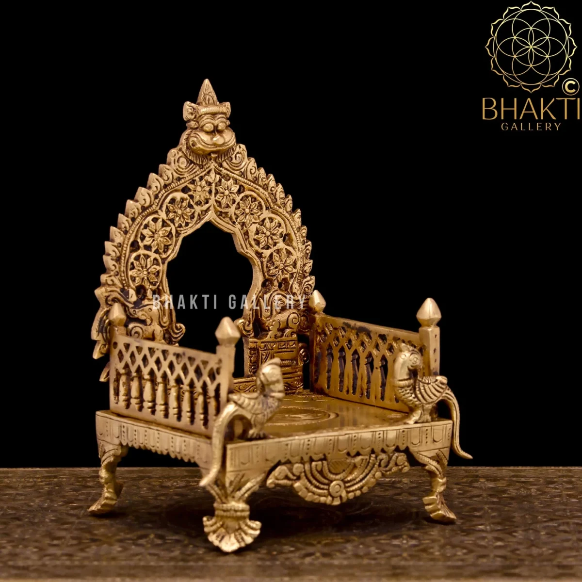 21 cm Brass God Singhasan with Parrot – Religious Throne for Laddu Gopal & Mandir Decor