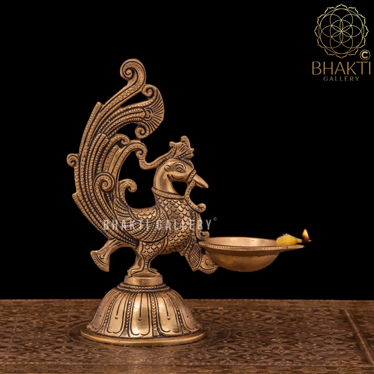 Brass Peacock Diya Set of 2 – 20 cm Annam Bird Design Traditional Brass Oil Lamp (Decorative Diya Deepak)