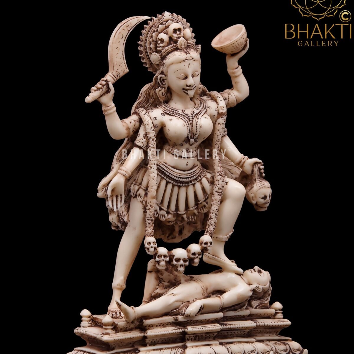 Maa Kali Statue, 19 cm Ivory Finish Dust Marble Goddess Kali Idol, Kalika Form