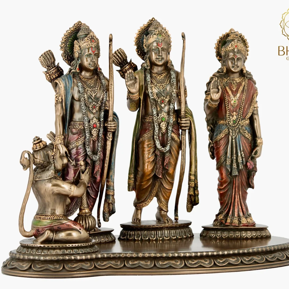 20 cm Bonded Bronze Ram Darbar Idol, Lord Rama Family Murti for Home Temple