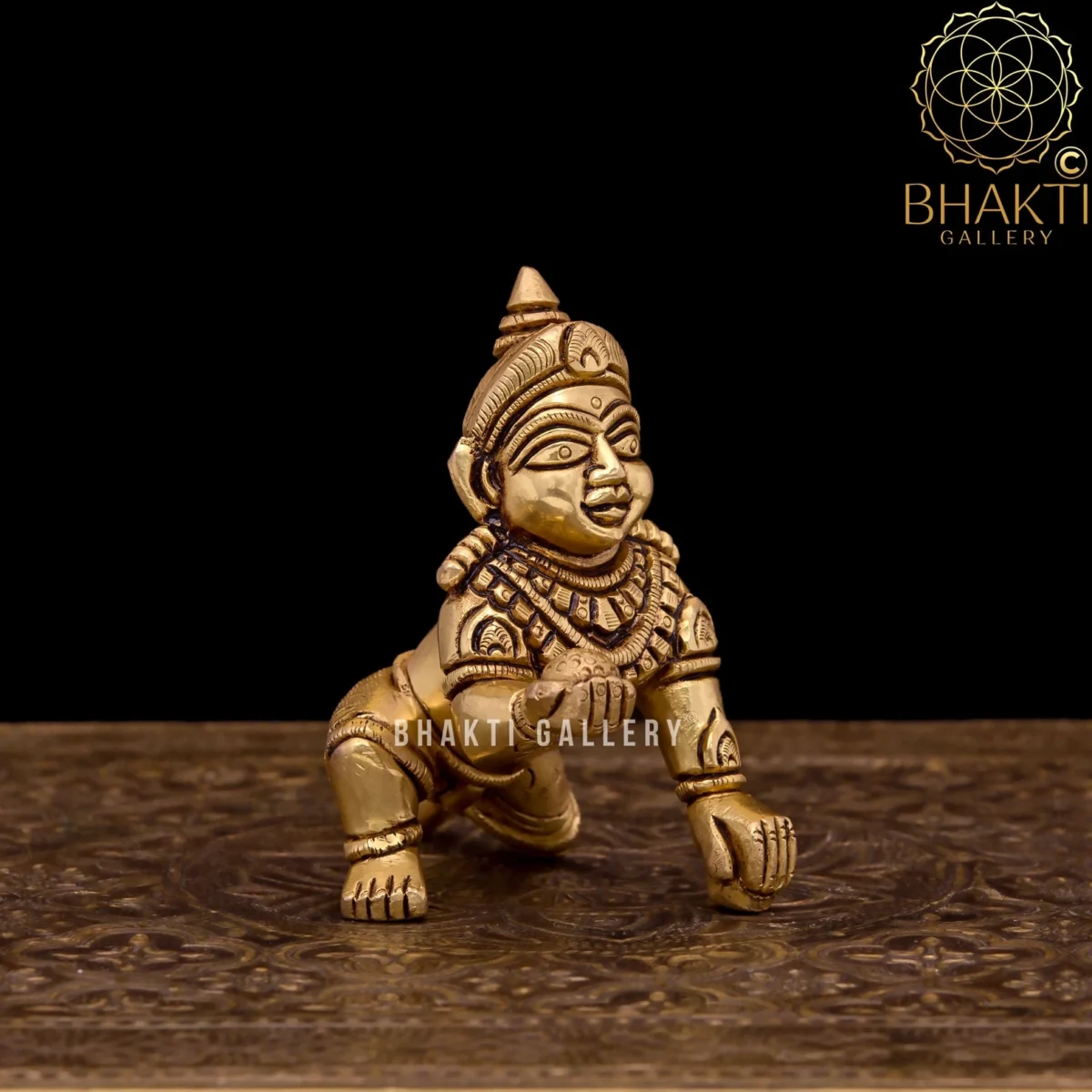 Brass Laddu Gopal Statue (10 cm) – Big Brass Baby Krishna Idol with Sweet | Bal Gopal / Baal Krishna Murti