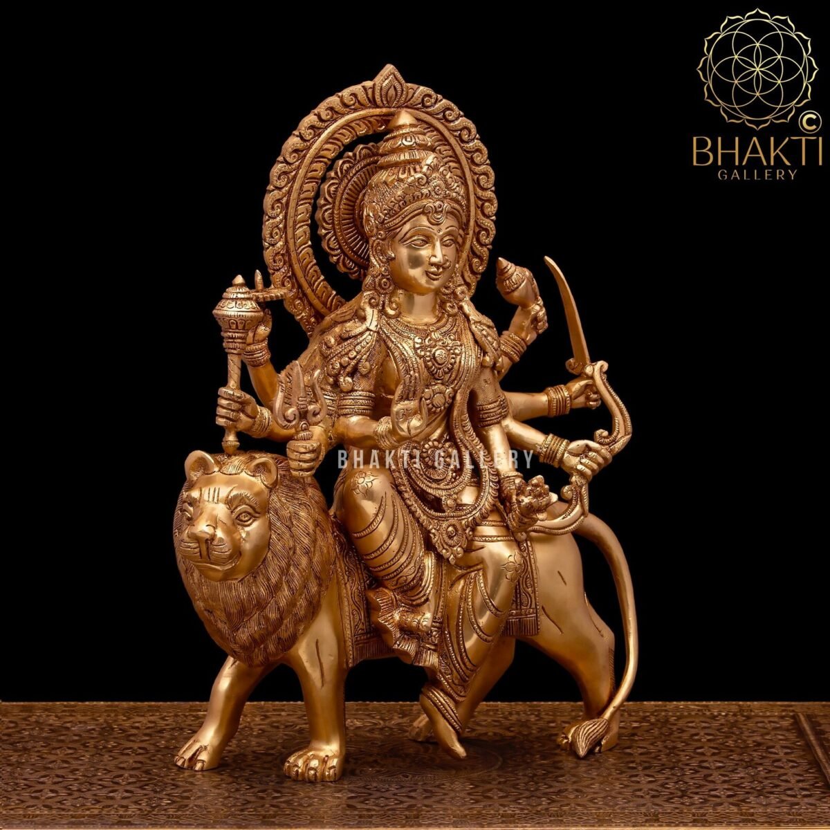 Brass Maa Durga Statue, 38 cm Large Brass Durga Idol, Ma Sherawali Murti, Hindu Mother Goddess