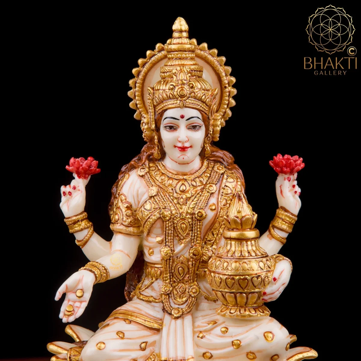 Goddess Lakshmi Statue, 18 cm Hand-Painted Cultured Marble Idol, Hindu Goddess of Wealth, Prosperity & Abundance