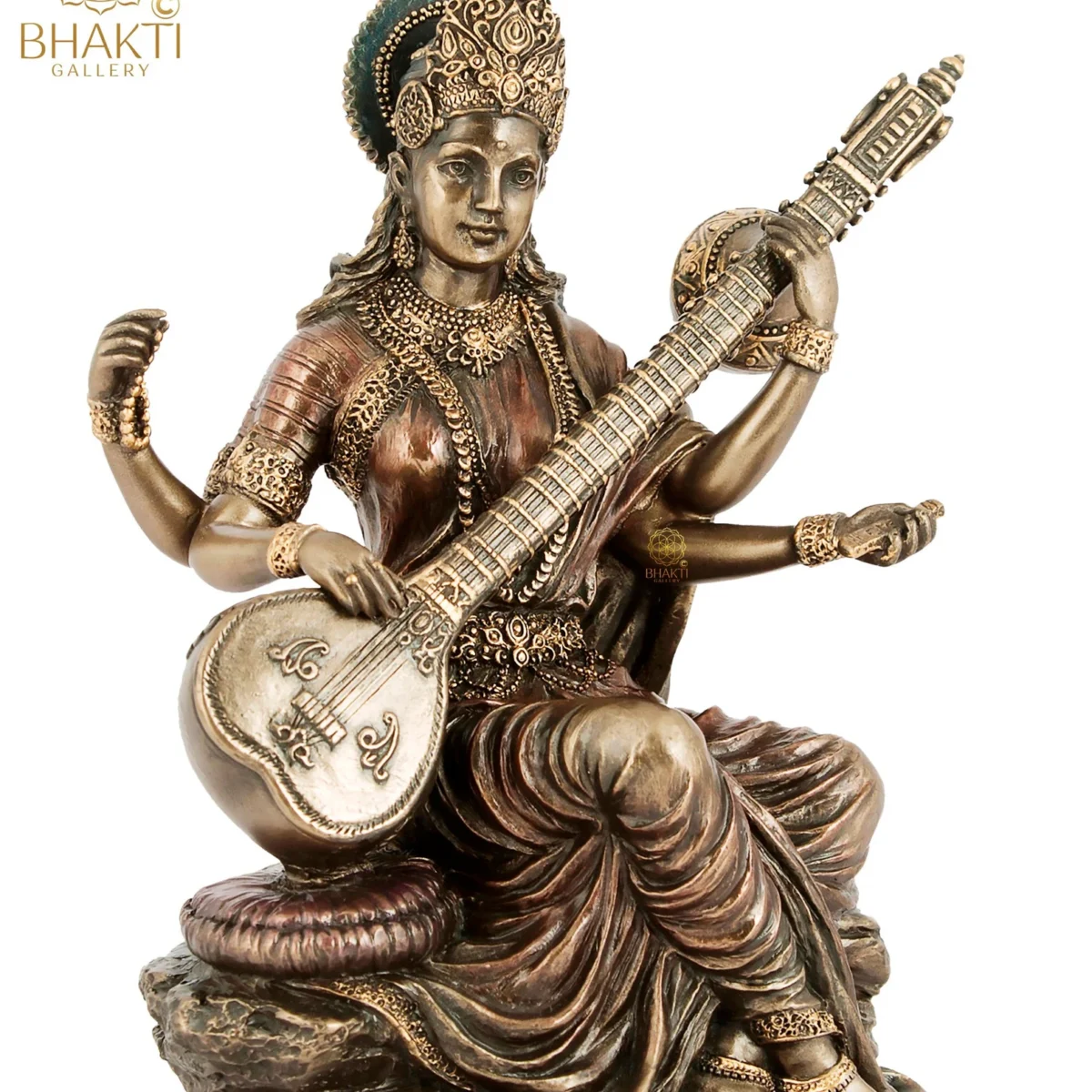 Goddess Saraswati Statue, 15 cm Bonded Bronze Saraswati Idol, Hindu Goddess of Knowledge, Music & Arts