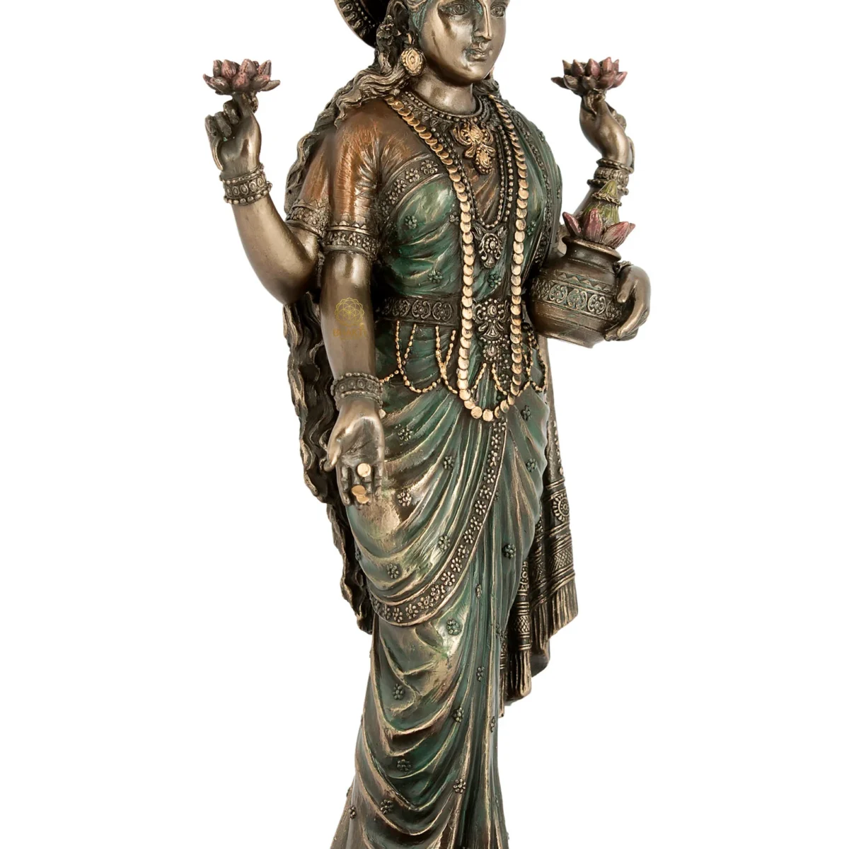Standing Goddess Lakshmi Statue, 26 cm Big Bonded Bronze Laxmi Idol, Hindu Goddess of Wealth, Fortune & Prosperity