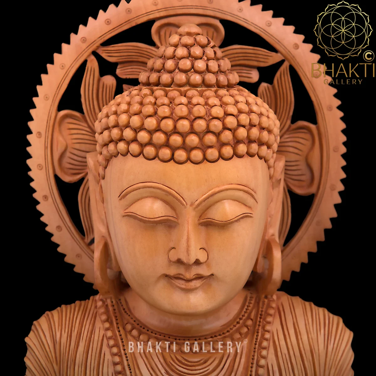 Wooden Buddha Bust Statue (24 cm / 28 cm) – Hand-Carved Wooden Buddha Head Idol for Home & Meditation Décor