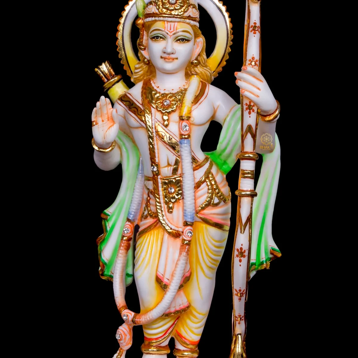 30 cm Hand-Painted Cultured Marble Ram Darbar Idol, Rama Sita Lakshman Hanuman Murti