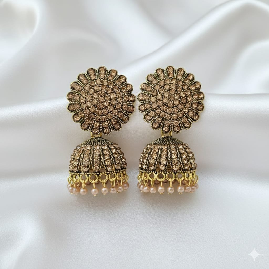 Royal Antique Kundan Jhumka Earrings with Pearl Drops